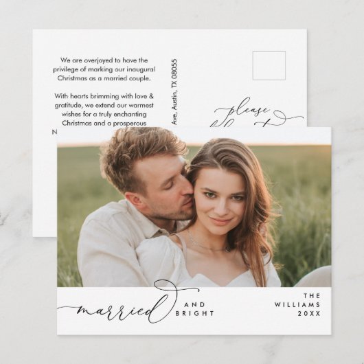 Getrouwd en helder, Modern Script Photo Holiday Briefkaart (Voorkant / Achterkant)