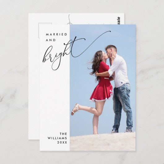 Getrouwd en helder, Modern Script Photo Holiday Briefkaart (Voorkant / Achterkant)
