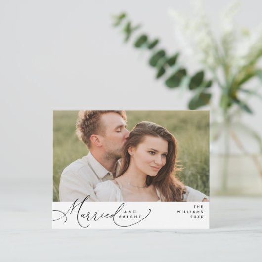 Getrouwd en helder, Modern Script Photo Holiday Briefkaart (Staand voorkant)