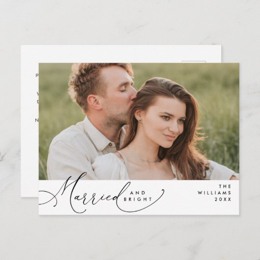 Getrouwd en helder, Modern Script Photo Holiday Briefkaart (Voorkant / Achterkant)