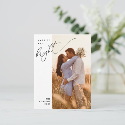 Getrouwd en helder, Modern Script Photo Holiday Briefkaart (Staand voorkant)