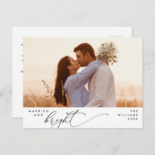 Getrouwd en helder, Modern Script Photo Holiday Briefkaart (Voorkant / Achterkant)
