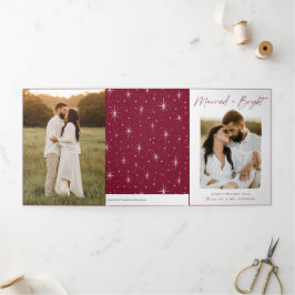 Getrouwd en Heldere Cranberry Schrift 4 Foto Drieluik Wenskaart