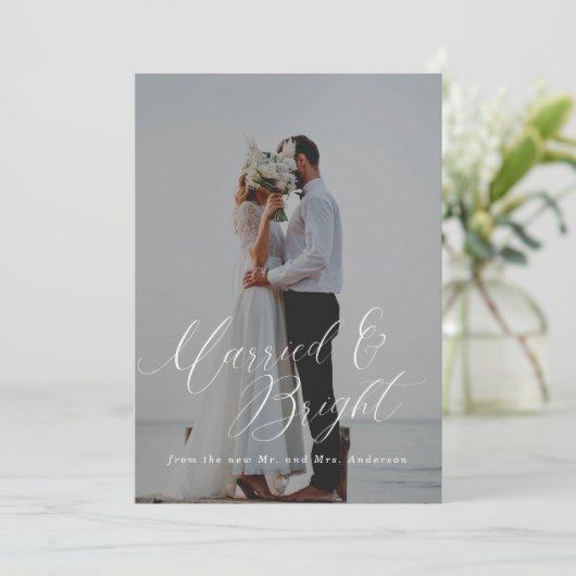 Getrouwd en lichte Pas getrouwd | Script-foto Feestdagenkaart (Staand voorkant)