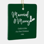 Getrouwd en Merry First Christmas Pas getrouwd Gro Keramisch Ornament (Rechts)