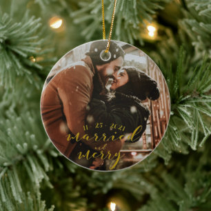 Getrouwd en Merry Gold Holiday Ornament
