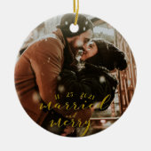 Getrouwd en Merry Gold Holiday Ornament (Voorkant)