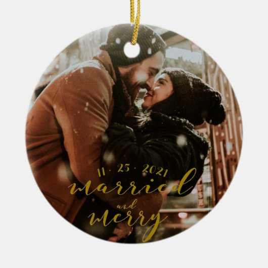 Getrouwd en Merry Gold Holiday Ornament (Voorkant)