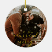 Getrouwd en Merry Gold Holiday Ornament (Achterkant)