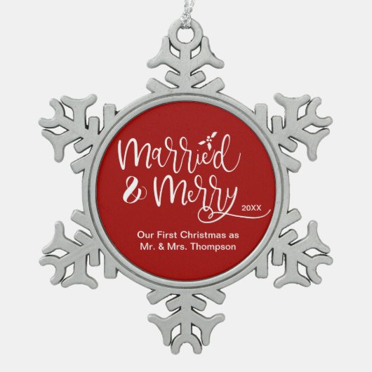 Getrouwd en Merry Newly 1 Kerstmis Mr. Tin Sneeuwvlok Ornament (Voorkant)