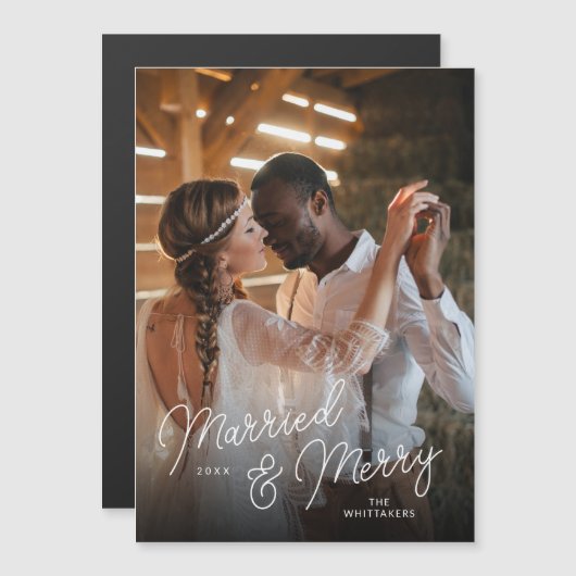 Getrouwd en Merry Photo Overlay Magnetische Kaart (Voorkant / Achterkant)