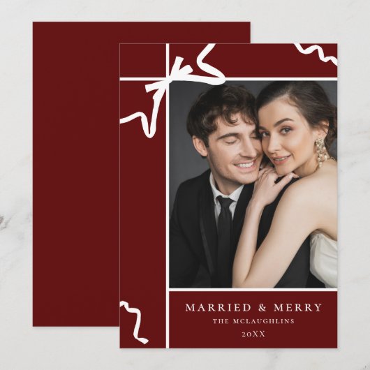 Getrouwd en vrolijk 1e kerst Pas getrouwd Foto Feestdagenkaart (Voorkant / Achterkant)