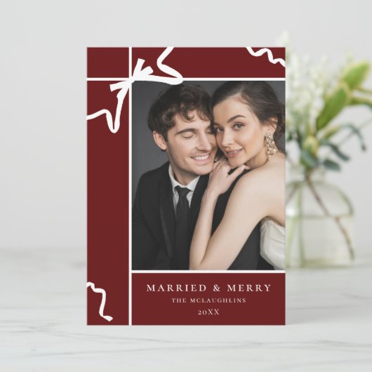 Getrouwd en vrolijk 1e kerst Pas getrouwd Foto Feestdagenkaart (Staand voorkant)