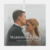 Getrouwd en vrolijk aangepaste foto Pas getrouwd k Glas Ornament (Voorkant)