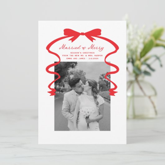 Getrouwd en vrolijk boog foto kerst Passen getrouw Feestdagenkaart (Staand voorkant)