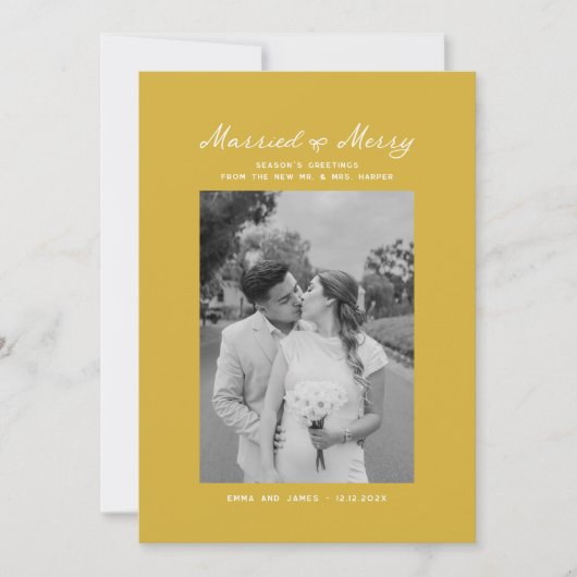 Getrouwd en vrolijk boog foto kerst Passen getrouw Feestdagenkaart (Voorkant)