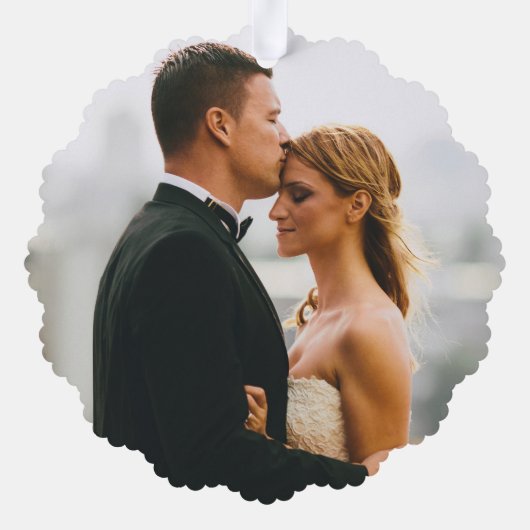 Getrouwd en Vrolijk Bruiloft Foto Rood Dank u Ornament Kaart (Achterkant)