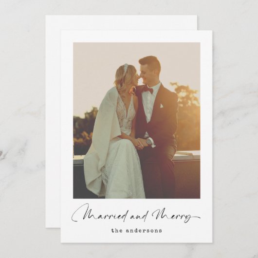 Getrouwd en vrolijk | Eenvoudige minimalistische f Feestdagenkaart (Voorkant / Achterkant)