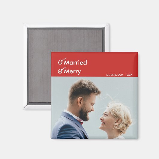 Getrouwd en vrolijk | Eerste getrouwde kerst foto Magneet (Voorkant / Achterkant)