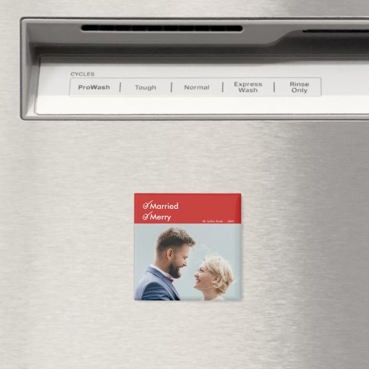 Getrouwd en vrolijk | Eerste getrouwde kerst foto Magneet (Insitu (Vaatwasser))