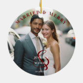 Getrouwd en vrolijk! Elegant, eenvoudig, foto Keramisch Ornament (Achterkant)