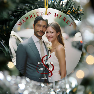 Getrouwd en vrolijk! Elegant, eenvoudig, foto Keramisch Ornament