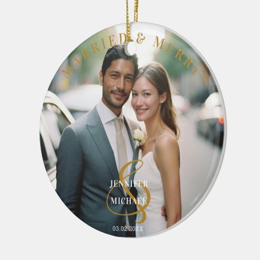 Getrouwd en vrolijk! Elegant, eenvoudig, foto Keramisch Ornament (Links)