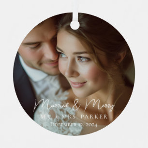Getrouwd en vrolijk! Elegant, eenvoudig, foto Metalen Ornament