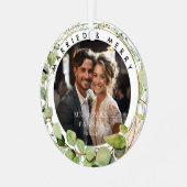Getrouwd en vrolijk! Elegant, Eucalyptus, foto Metalen Ornament (Voorkant links)
