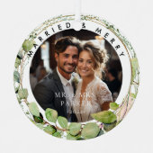 Getrouwd en vrolijk! Elegant, Eucalyptus, foto Metalen Ornament (Voorkant)