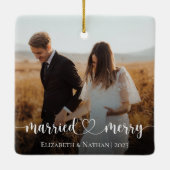Getrouwd en Vrolijk Elegant Foto Kerstmis Keramisch Ornament (Achterkant)