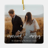 Getrouwd en Vrolijk Elegant Foto Kerstmis Keramisch Ornament (Voorkant)
