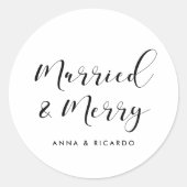 Getrouwd en vrolijk elegante vakantie ronde sticker (Voorkant)