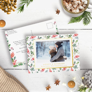 Getrouwd en vrolijk folie feestdagen briefkaart