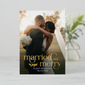 Getrouwd en vrolijk folie trouwfoto kerstkaart folie feestdagenkaart (Staand Voorkant)