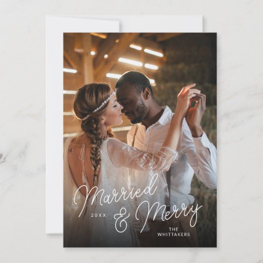 Getrouwd en Vrolijk Foto Overlay Feestdagenkaart (Voorkant)