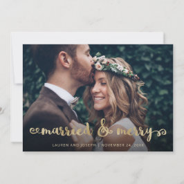Getrouwd en vrolijk | Gouden Kerst Script Foto Feestdagenkaart
