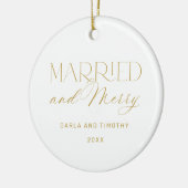 Getrouwd en vrolijk gouden Kerstmis Keramisch Ornament (Links)
