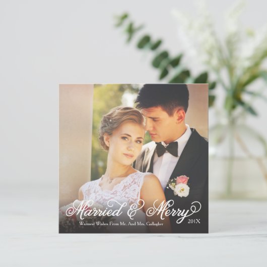 Getrouwd en vrolijk Gradient Square Holiday Kaart (Staand voorkant)