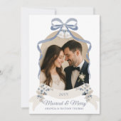 Getrouwd en vrolijk Grandmillenial Blue Christmas Feestdagenkaart (Voorkant)