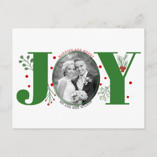 Getrouwd en vrolijk groen JOY kerstfoto Briefkaart