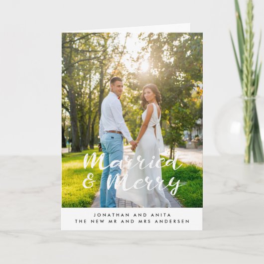 Getrouwd en Vrolijk handgeschreven bruiloft Feestdagen Kaart (Voorkant)