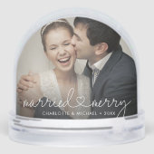 Getrouwd en vrolijk hart script moderne bruiloft o sneeuwbol (Achterkant)