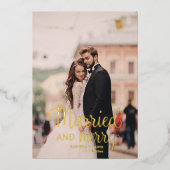 Getrouwd en vrolijk Huwelijksfoto Bedankt Folie Feestdagenkaart (Voorkant)