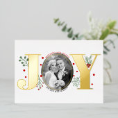Getrouwd en vrolijk JOY Kerst foto goud Folie Feestdagenkaart (Staand Voorkant)