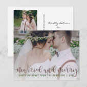 Getrouwd en vrolijk kalligrafie | Pas getrouwd Fot Feestdagenkaart (Voorkant / Achterkant)