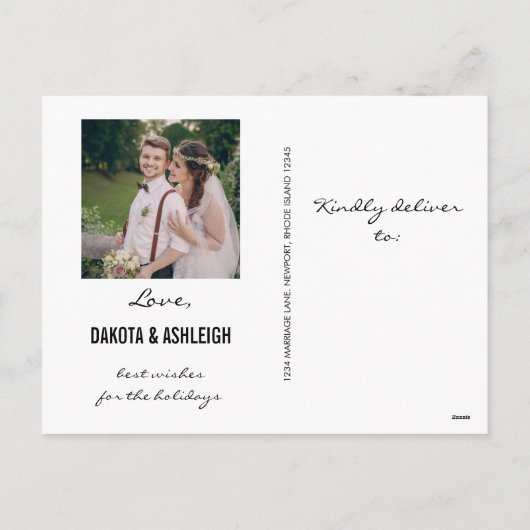 Getrouwd en vrolijk kalligrafie | Pas getrouwd Fot Feestdagenkaart (Achterkant)