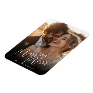 Getrouwd en vrolijk Kerst Custom Photo Magneet