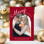 Getrouwd en Vrolijk Kerstfeest Arch Foto Rood Feestdagenkaart