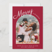 Getrouwd en Vrolijk Kerstfeest Gebogen Foto Rood Feestdagenkaart (Voorkant)